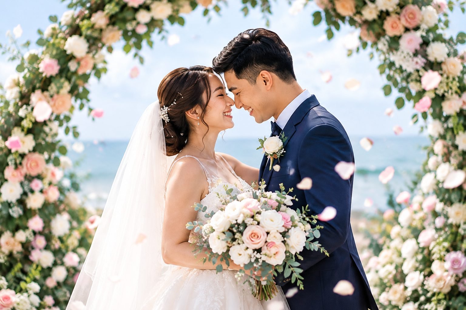 Wedding couple celebrating
